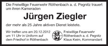 Traueranzeige von Jürgen Ziegler von Pegnitz-Zeitung
